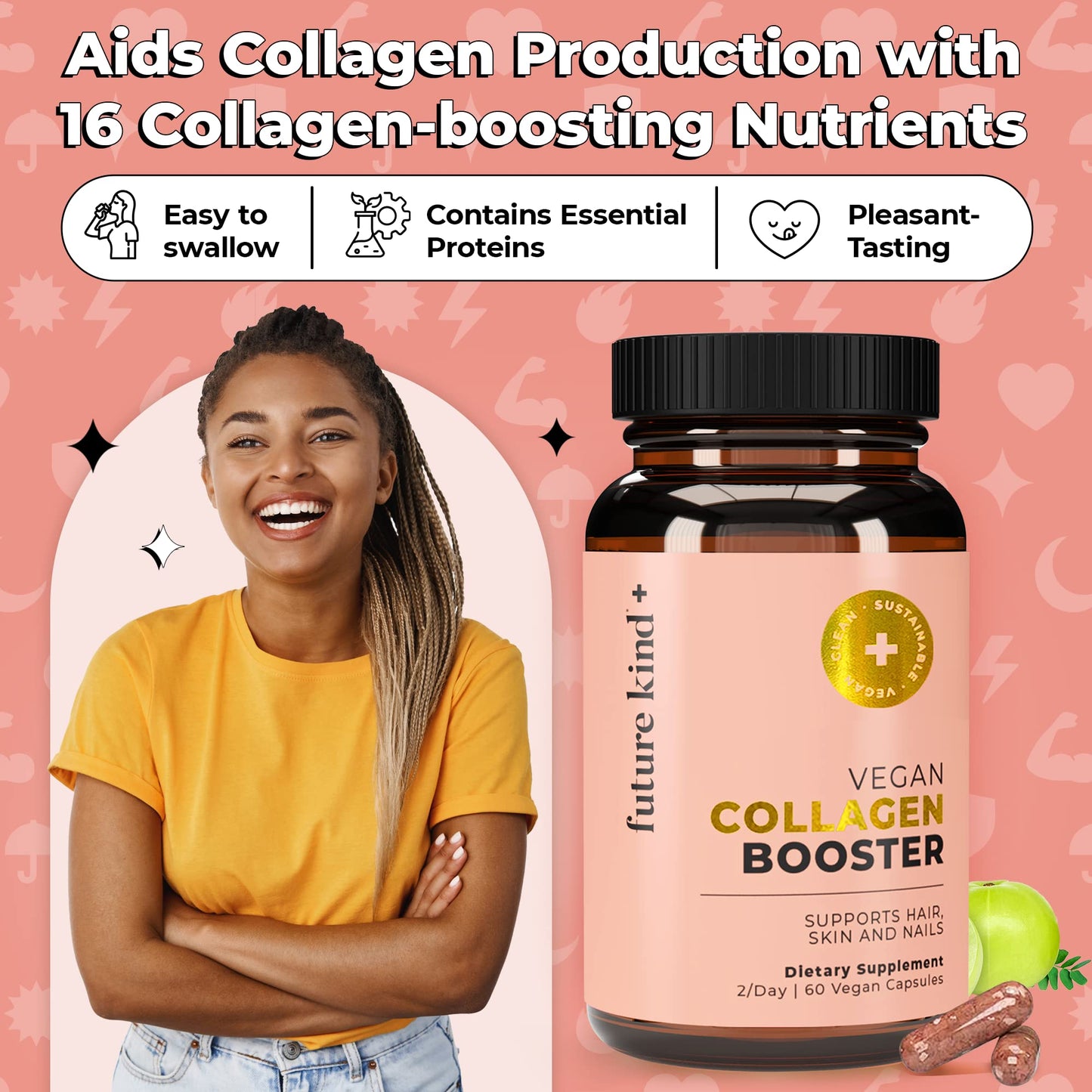 Future Kind Vegan Collagen - Supports Collagen Production with Biotin and Vitamin C (60 Capsules in Glass Bottle) Future Kind buy supplements Au