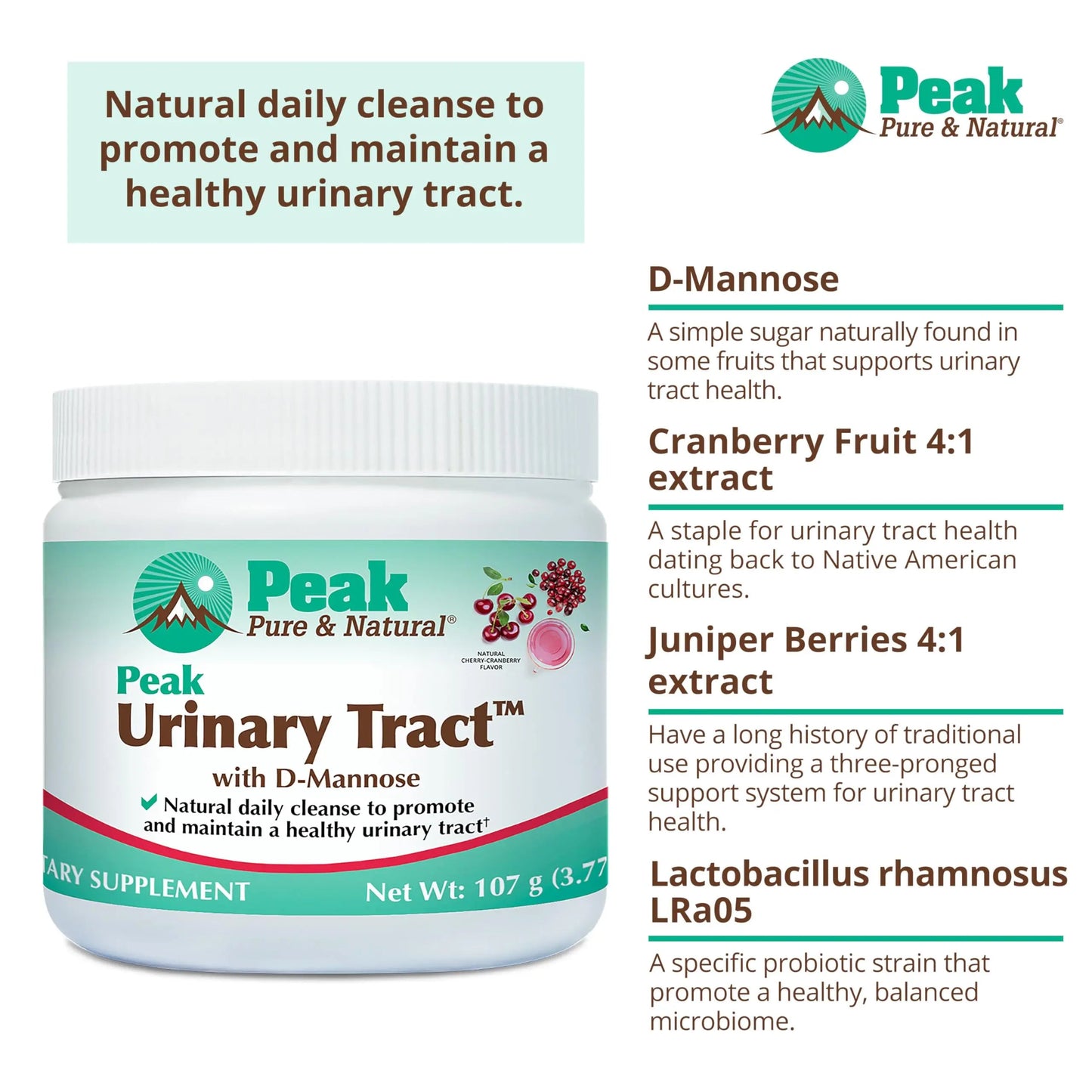 Peak Urinary Tract Supplement Powder - Cranberry and D-Mannose Powder with Juniper Berries and Probiotics for Urinary Tract Health, Ph Balance, UTI Defense - Vegan, Gluten Free (30 Day Supply) Peak Pure & NaturalBuy Supplements Australia