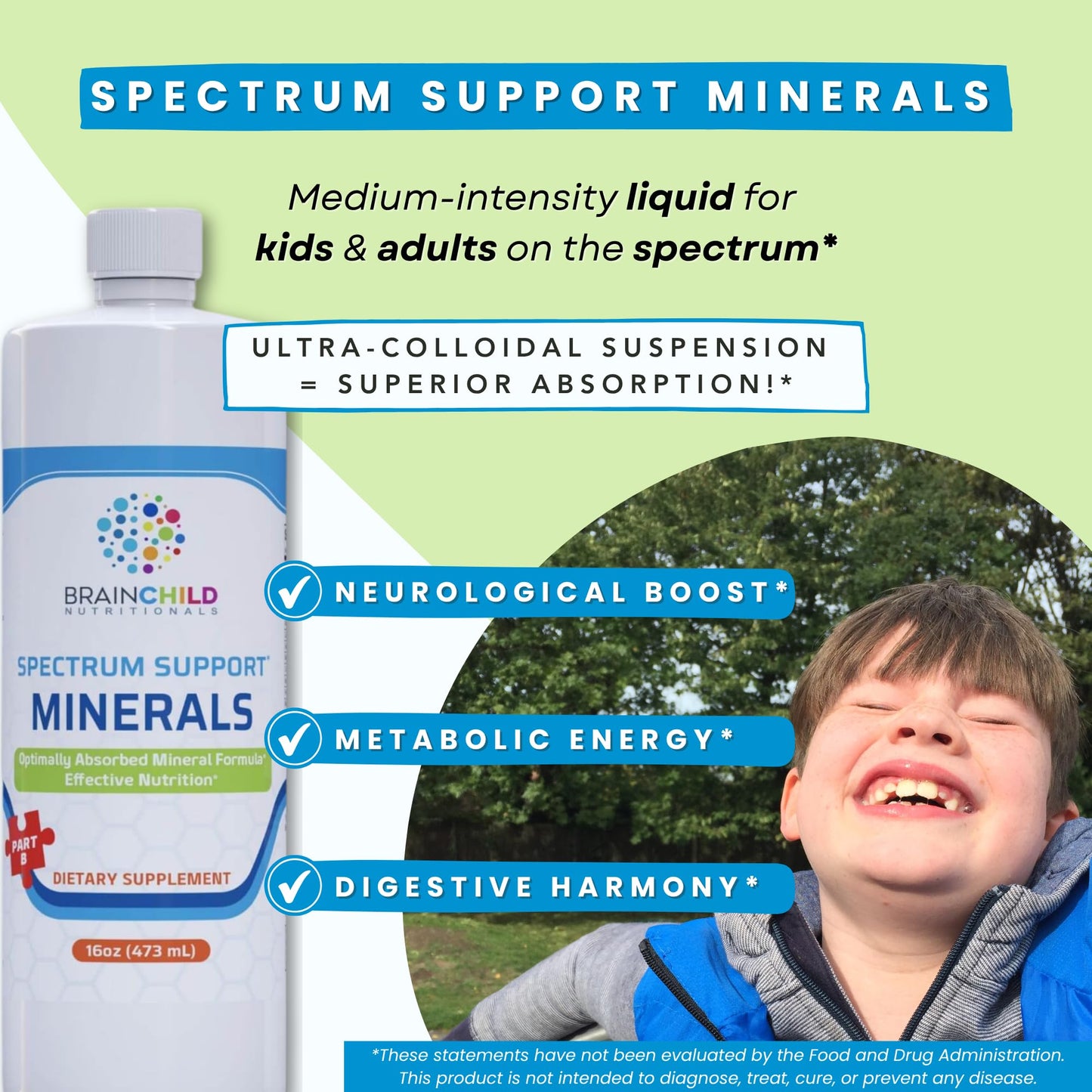 BrainChild Nutritionals Spectrum Support Minerals Liquid Supplement for Autism - Well Absorbed for Kids & Adults on the Spectrum, Ultra-Colloidal Suspension, Casein-Free, Unflavored 16oz BrainChild NutritionalsBuy Supplements Australia