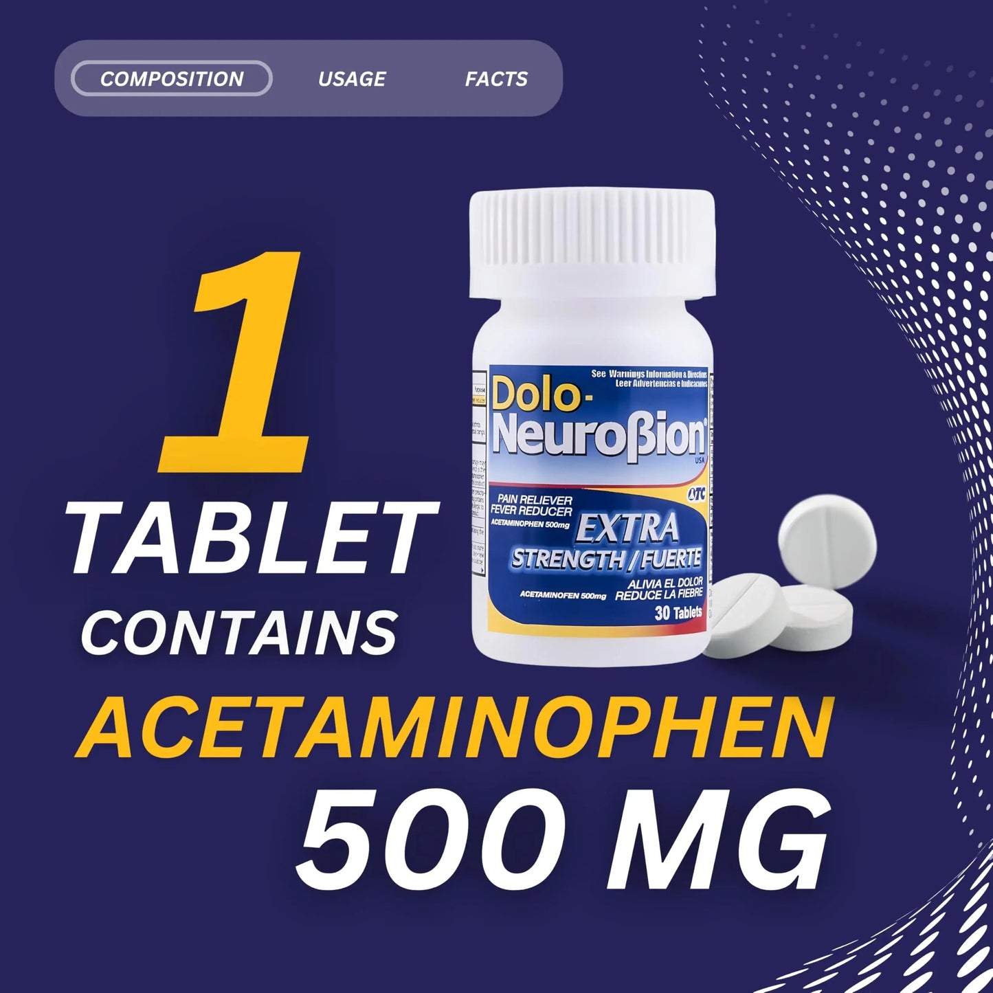 Dolo Neurobion 30 Tablets - Pain Reliever, Fever Reducer, Extra Strength, Fuerte, Alivia el Dolor, Reduce la Fiebre NeurobionBuy Supplements Australia