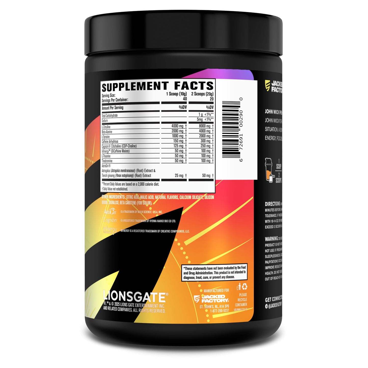 Jacked Factory X John Wick - Wick Mode Pre Workout Powder - Intense Energy, Battle-Ready Focus, Unstoppable Commitment, and Sheer Will