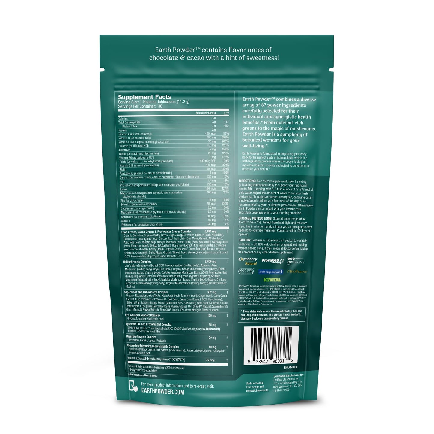 Earth Powder Daily Foundational Nutrition Supplement with 28 Greens & 10 Mushrooms | 87 Nutrients for Energy, Gut Health & Mental Clarity Earth Powder buy supplements Au
