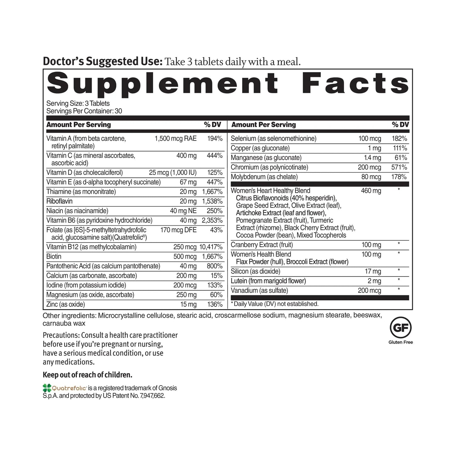 Dr. Sinatra Heart Healthy Multivitamin for Women with Vitamin D 1000 IU, A, B12, C, E, Biotin, Folate, and Zinc, 90 Tablets (30-Day Supply) Dr. Sinatra