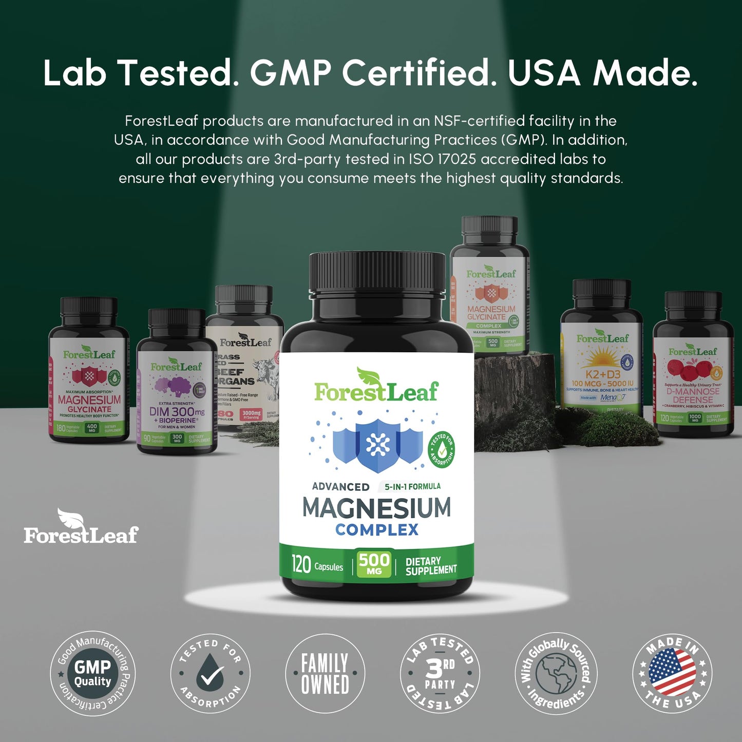 ForestLeaf Magnesium Complex for Women and Men - 500mg Magnesium Supplement for Sleep - 5-in-1 Chelated Magnesium Citrate, Bisglycinate, Malate, Taurate, Oxide (120 Ct) ForestLeaf buy supplements Au