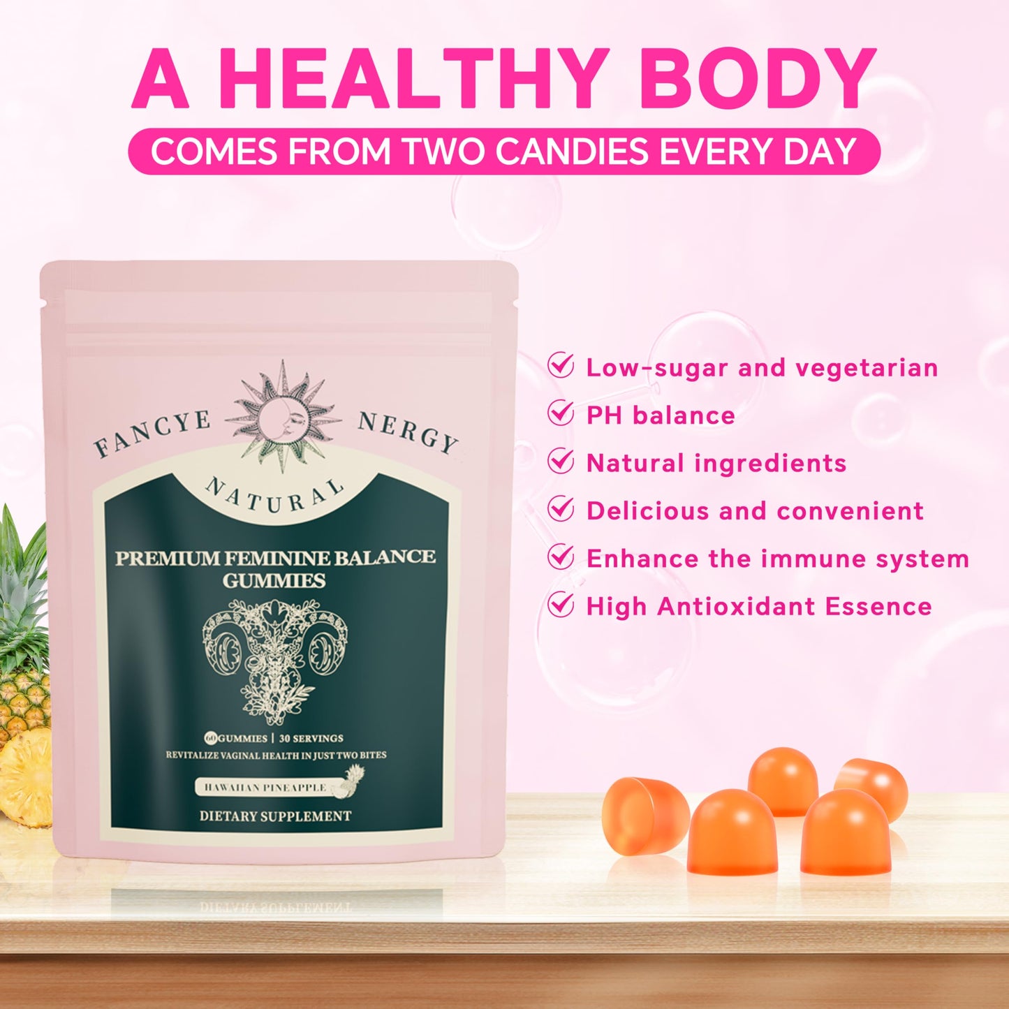 Vaginal Probiotics for Women – Premium Feminine Balance Gummies for Women, Hawaiian Pineapple Flavor, Support Healthy Odor and Vaginal Flora, pH Balance