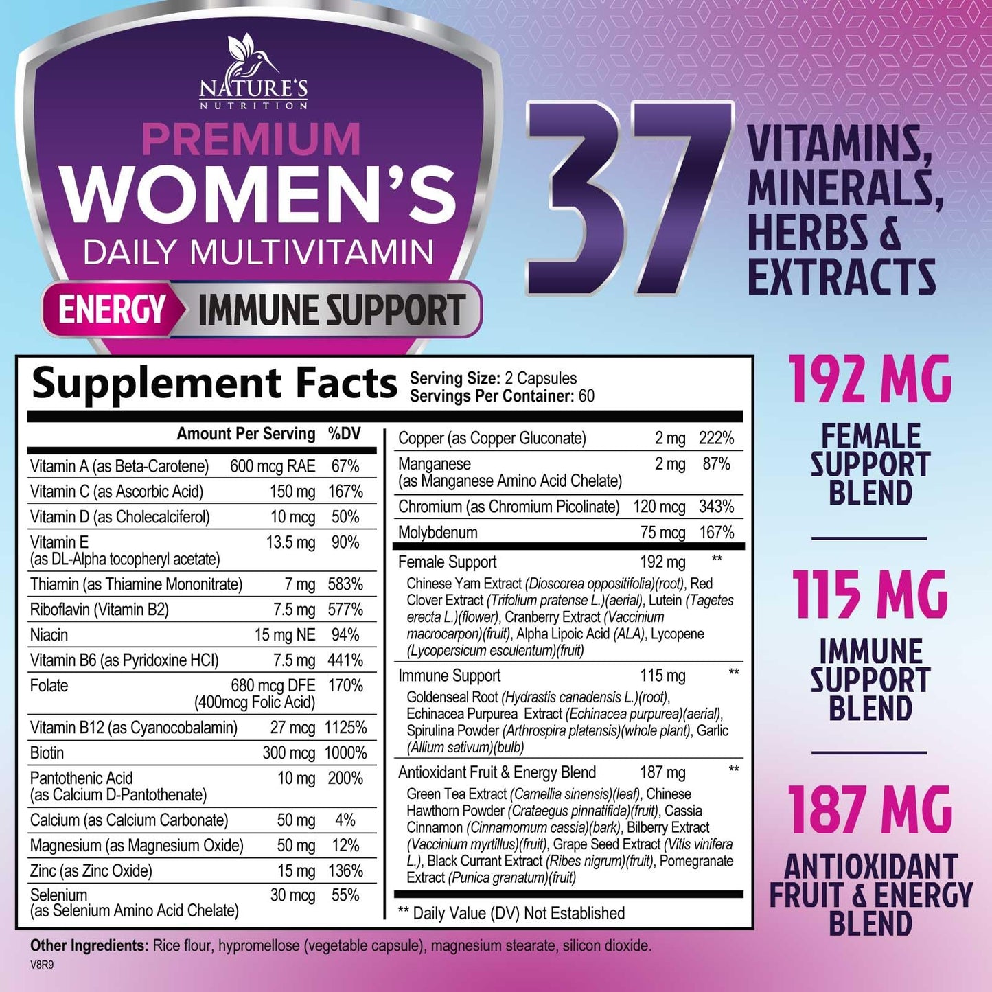 Multivitamin for Women - with Vitamins A, C, D, E, B6, B12, Zinc, Calcium & Magnesium, Womens Daily Multi Vitamin Multimineral Supplement for Bone Health, Energy & Immune Support - 120 Capsules Nature's NutritionBuy Supplements Australia