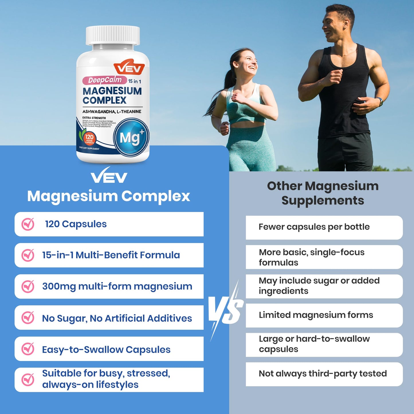 VEV DeepCalm Magnesium Complex for Women – 15-in-1 Glycinate & Citrate Capsules with Ashwagandha & L-Theanine – 120 Vegan Capsules VEV buy supplements Au