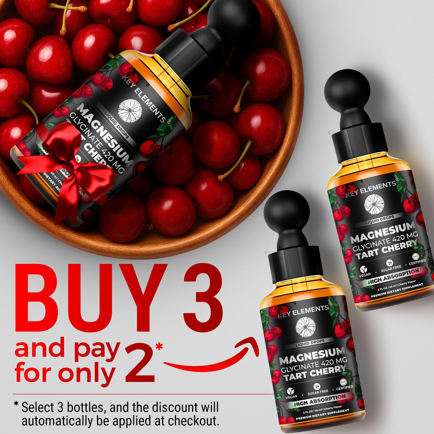 Liquid Magnesium Glycinate 420 Mg with Natural Tart Cherry Extract | Magnesium Glycinate Drops Supplement for Sleep, Mood & Mobility Support | Tart Cherry Extract KEY ELEMENTSBuy Supplements Australia