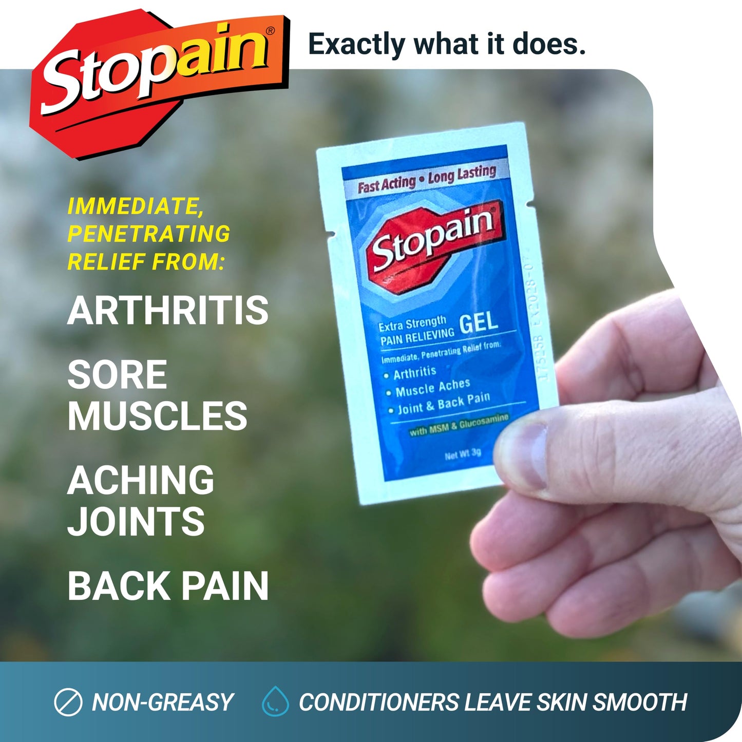 Stopain Pain Relief 3g Gel Packets, 100ct, 8% Menthol, Topical Pain Relief, Knee Pain Relief, Back Pain Relief, and Arthritis Pain Relief, Perfect for Workplace First Aid Cabinets, Made in USA StopainBuy Supplements Australia