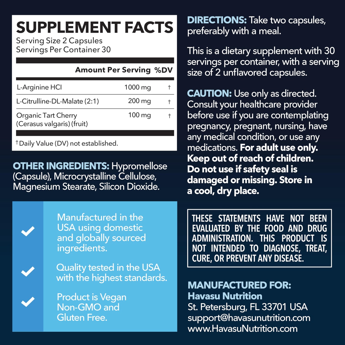 L-Arginine Capsules with L-Citrulline - Nitric Oxide Supplement - L Arginine and L Citrulline Blend - 60 Count - Vegan, Non-GMO Capsules for Performance