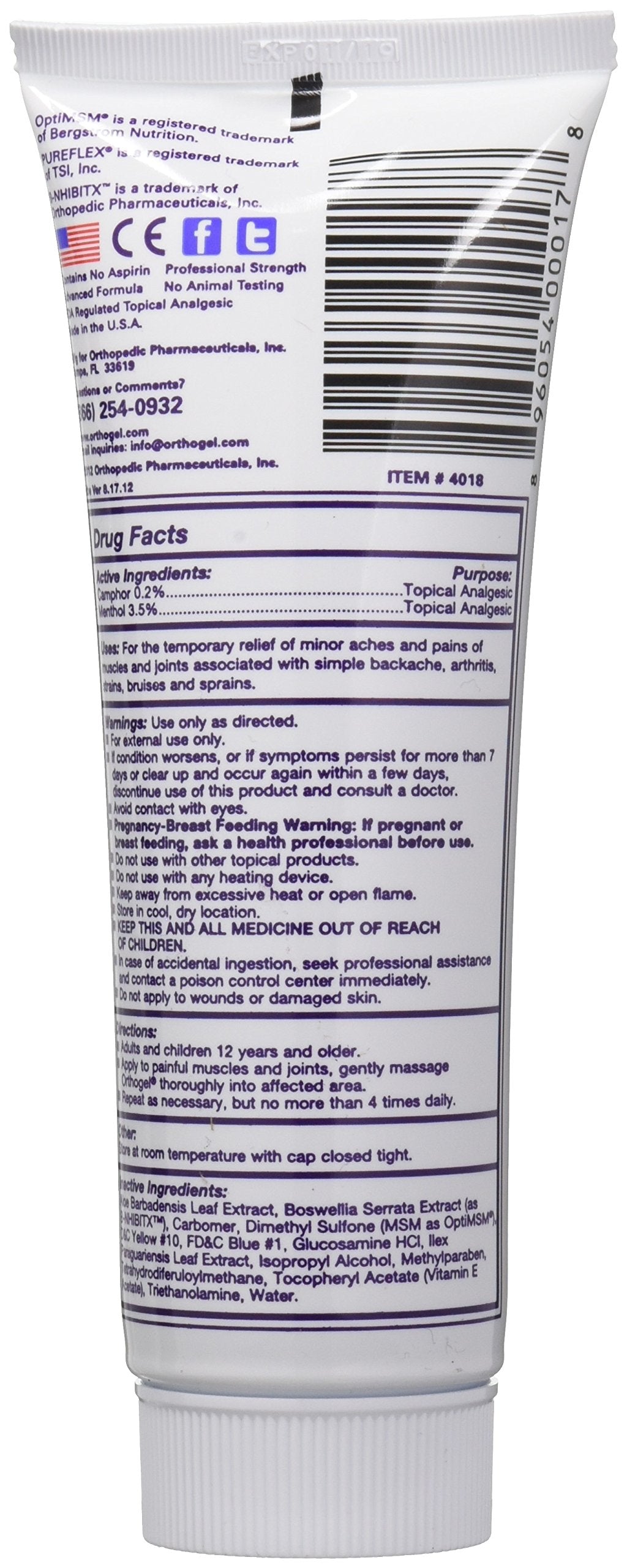 Orthogel Advanced Pain Relief Gel Tube, 4 oz. OrthogelBuy Supplements Australia