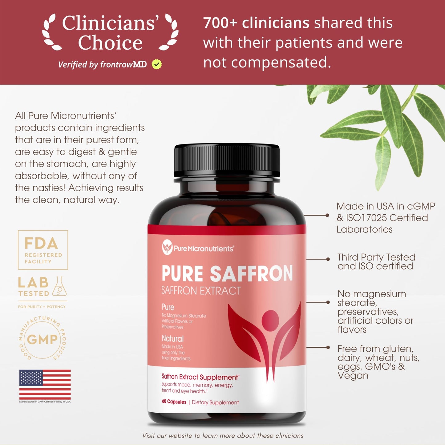 Saffron Supplements - 100% Pure Saffron Extract Capsules - Boost Energy & Mood, Support Eye & Heart Health