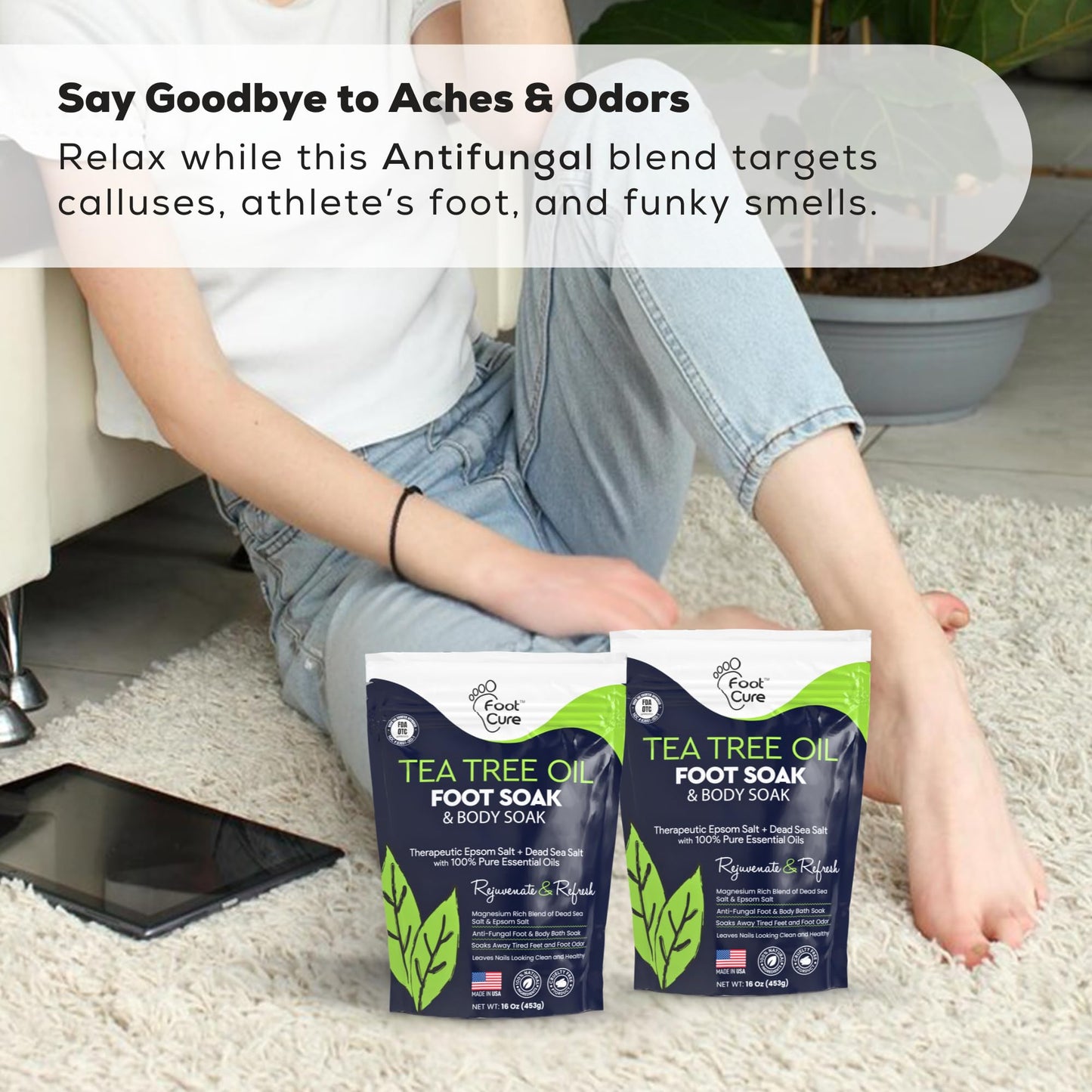 FOOT CURE Tea Tree Oil Foot Soak with Epsom Salt - Best Toenail Fungus Treatment, Athletes Foot & Softens Calluses - Soothes Sore & Tired Feet, Fungal Toe, Foot Odor Scent, Spa Pedicure (Pack of 2) FOOT CURE buy supplements Au
