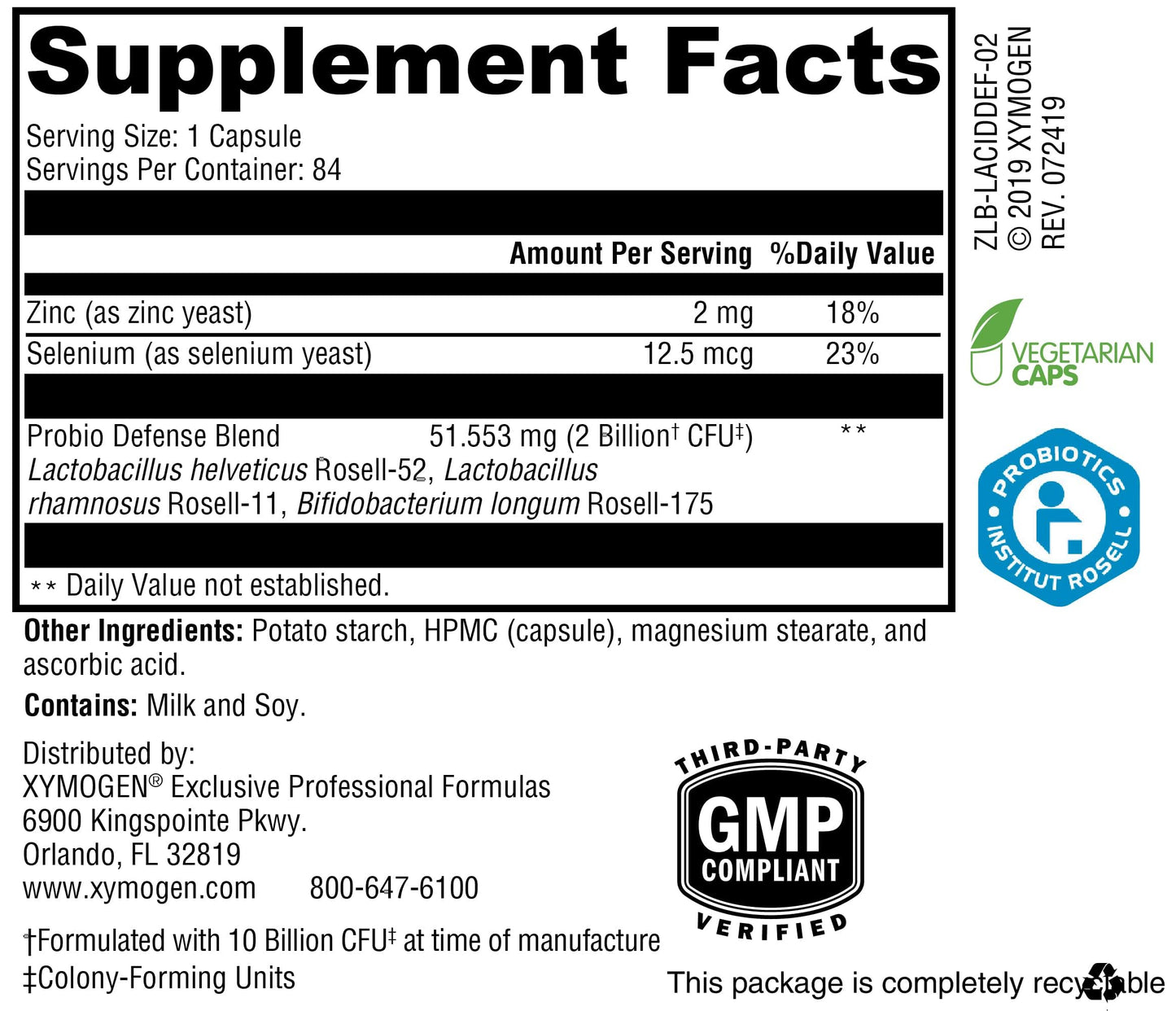 XYMOGEN Probio Defense - Daily Probiotic Blend for GI Balance Support - Immune & Gut Health Aid - 10 Billion CFU - Lactobacillus Rhamnosus, Zinc & Selenium - Gluten-Free & Non-GMO - 84 Capsules XYMOGENBuy Supplements Australia