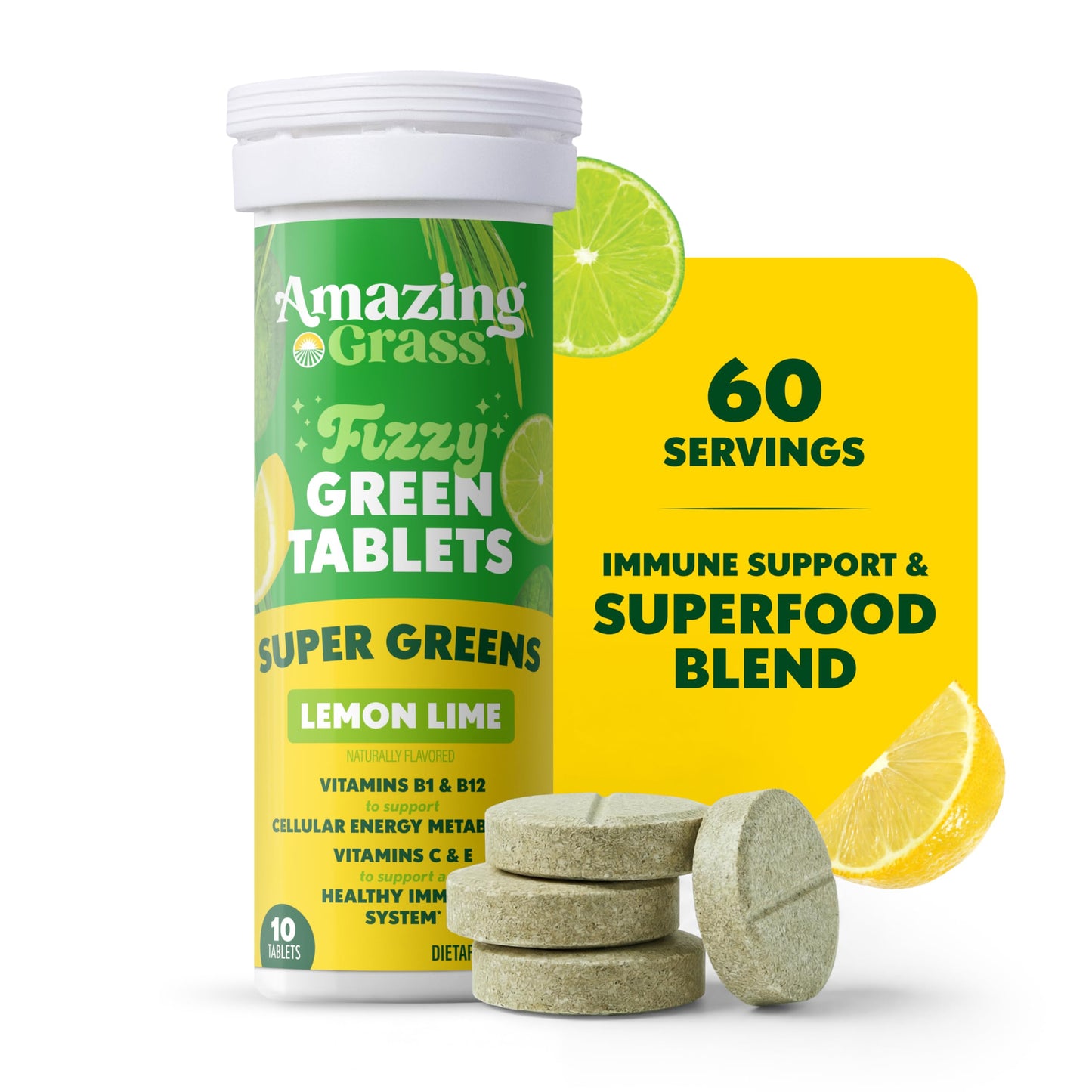 Amazing Grass Effervescent Tablets: Green Superfood Water Flavoring Tablet with Antioxidants & Alkalizing Greens, Lemon Lime, 60 Count Amazing GrassBuy Supplements Australia