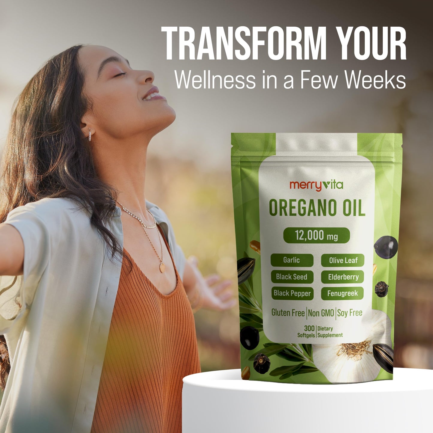 MERRY VITA Oil of Oregano with Black Seed Oil– Oregano Oil Capsules Organic, High Carvacrol – Aceite de Orégano Cápsulas, Immune Support Supplement – Non-GMO - 300 Softgels MERRY VITA buy supplements Au