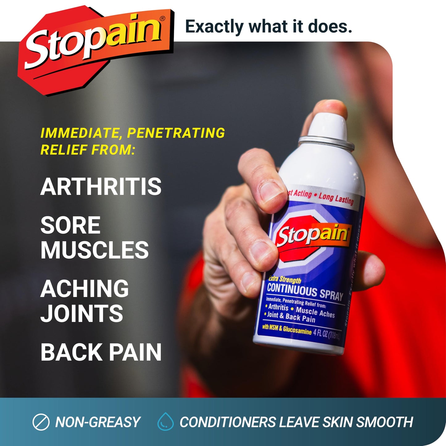 Stopain Pain Relief Spray 4oz, USA Made, Max Strength Fast Acting with Menthol, MSM, Glucosamine for Lower Back, Arthritis, Knee, Neck, Joints, HSA FSA Approved OTC Topical Analgesic Product StopainBuy Supplements Australia