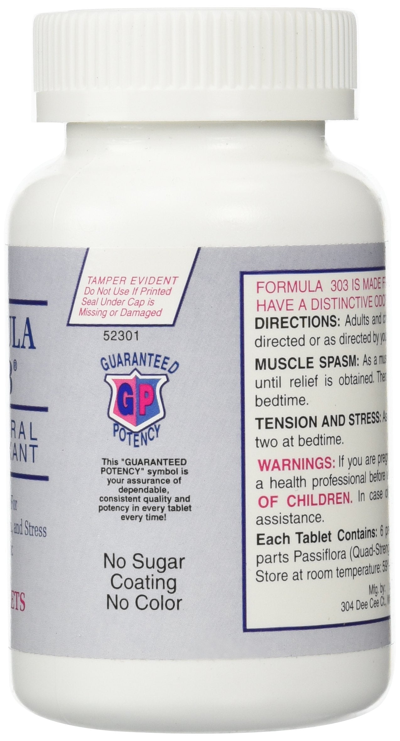 Dee Cee Labs Formula 303 Maximum Strength All-Natural Relaxant Tablets, 250 Tablets; All-Natural Relaxant containing Magnesium for Sore Muscles, Passion Flower, and Valerian Root Dee Cee LaboratoriesBuy Supplements Australia