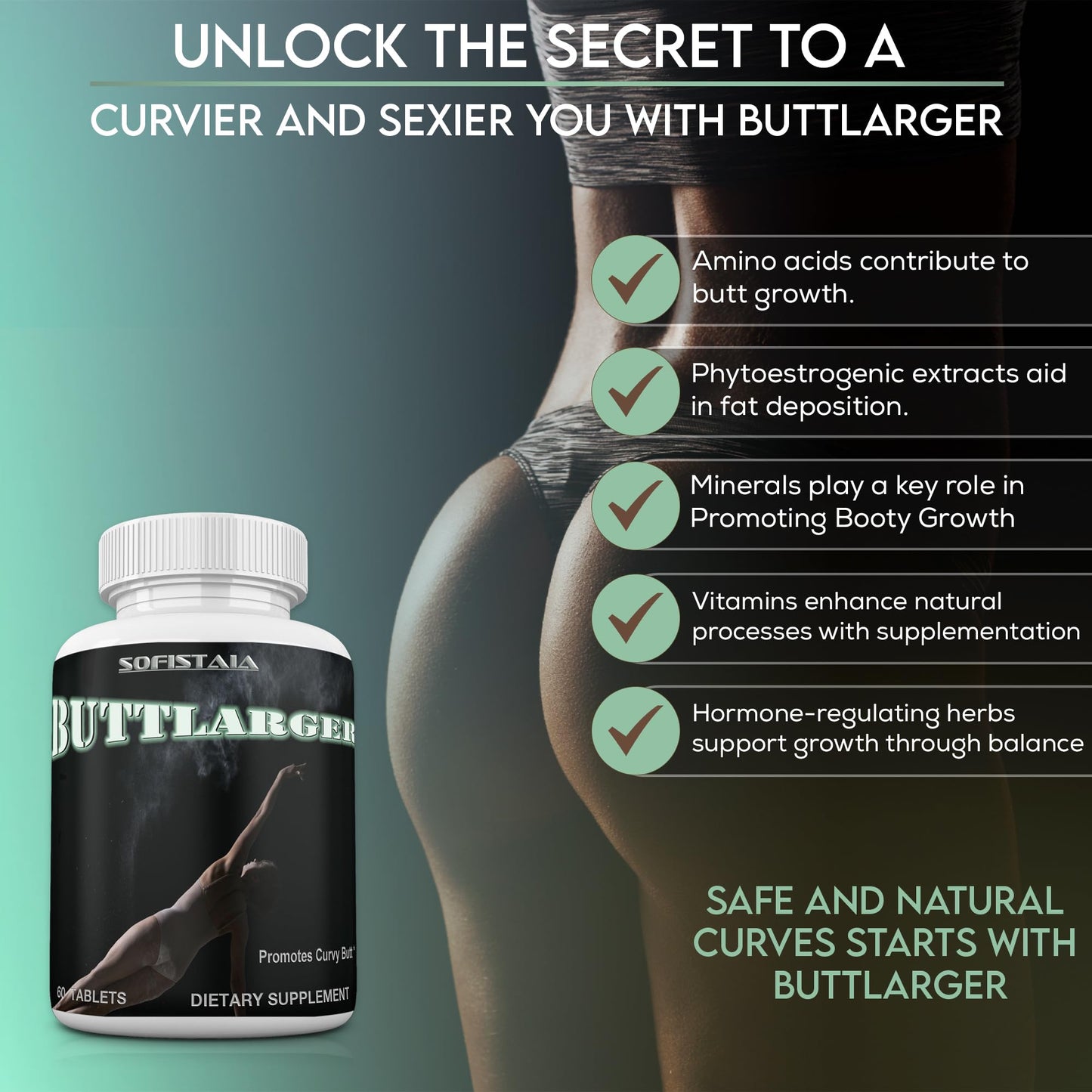 BEAUTIFYEM Sofistaia BUTTLARGER Natural Enhancement Supplement, 60 Tablets, Essential Nutrients for Curves and Confidence BEAUTIFYEM buy supplements Au