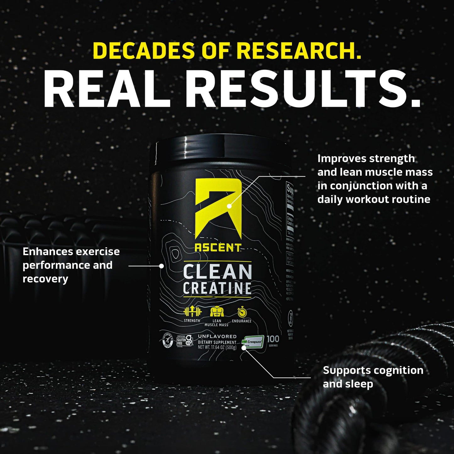 Ascent Clean Creatine Monohydrate Powder - 5G Per Serving, Creapure Creatine Supplement - Unflavored, 100 Servings