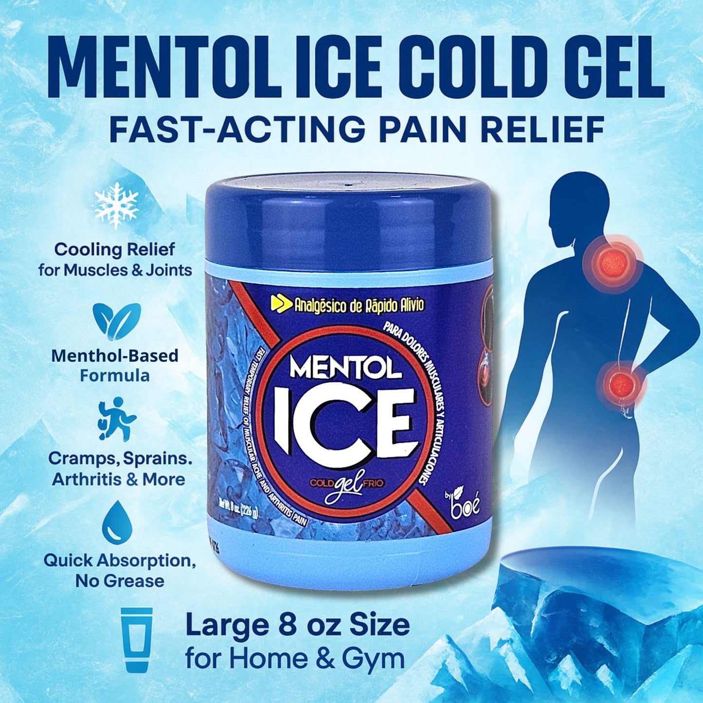 BOÉ COSMETICS Mentol Ice Cold Gel 8 oz (2 Pack) Pain Relief Gel for Muscles & Joints – Fast-Acting Analgesic for Arthritis, Back Pain, Cramps, Sprains & Headaches – Non-Greasy & Quick Absorption BOÉ COSMETICSBuy Supplements Australia
