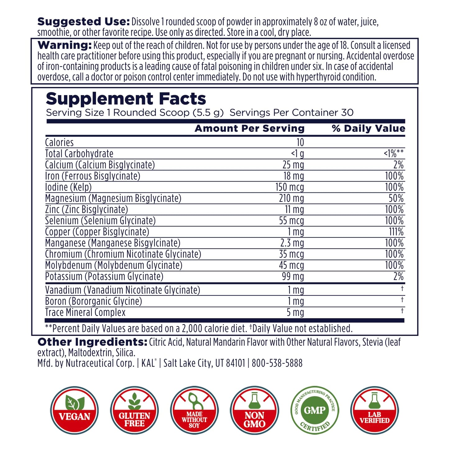KAL Total Mineral+ Powder - Total Complex - Magnesium Glycinate, Zinc, Calcium and More - Bone Health & Whole Body Support Supplement - Vegan, Non-GMO, Gluten-Free 60-Day Guarantee - 30 Servings KALBuy Supplements Australia