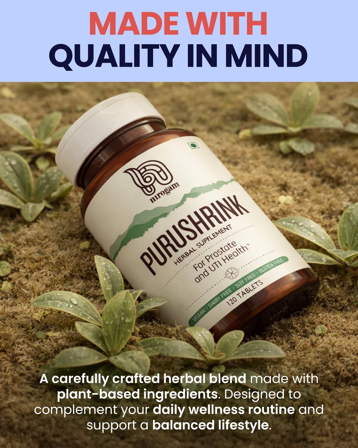 Nirogam Purushrink - BPH Prostate Supplement for Men, Supports Better Sleep & Urinary Health - Natural Ayurvedic Herbal Supplement 120 Tablets - Vegan, Dairy Free, Gluten Free NirogamBuy Supplements Australia