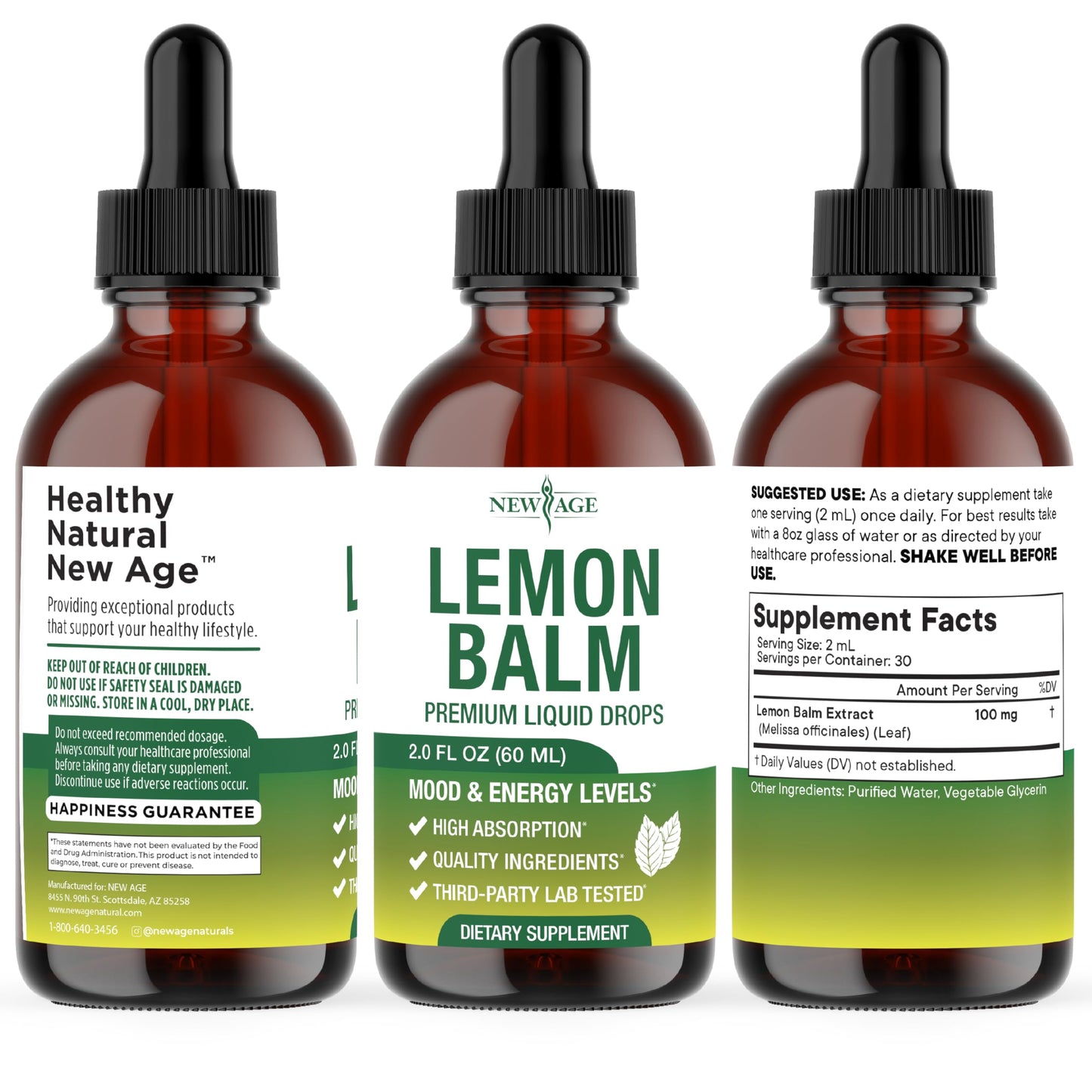 NEW AGE Lemon Balm Tincture - Mood Support Supplement - Lemon Balm Leaf Extract Drops - Vegan, Sugar & Alcohol-Free Calming Supplement - 4 fl oz