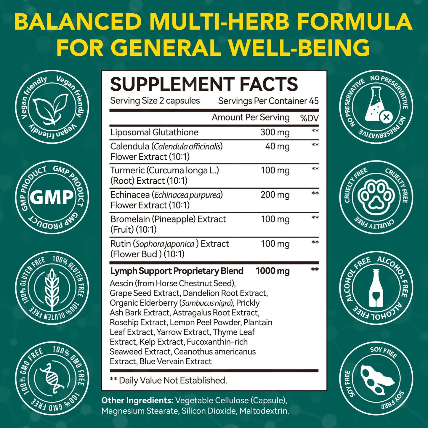 Lymphatic Drainage Supplements, Lymphatic Drainage Capsules Supplement - Wellness Complex Formula 21 in 1 - Aescia, Turmeric, Bromelain, Echinacea & More - Lymph System Support Capsule Easy Store OMZOK buy supplements Au