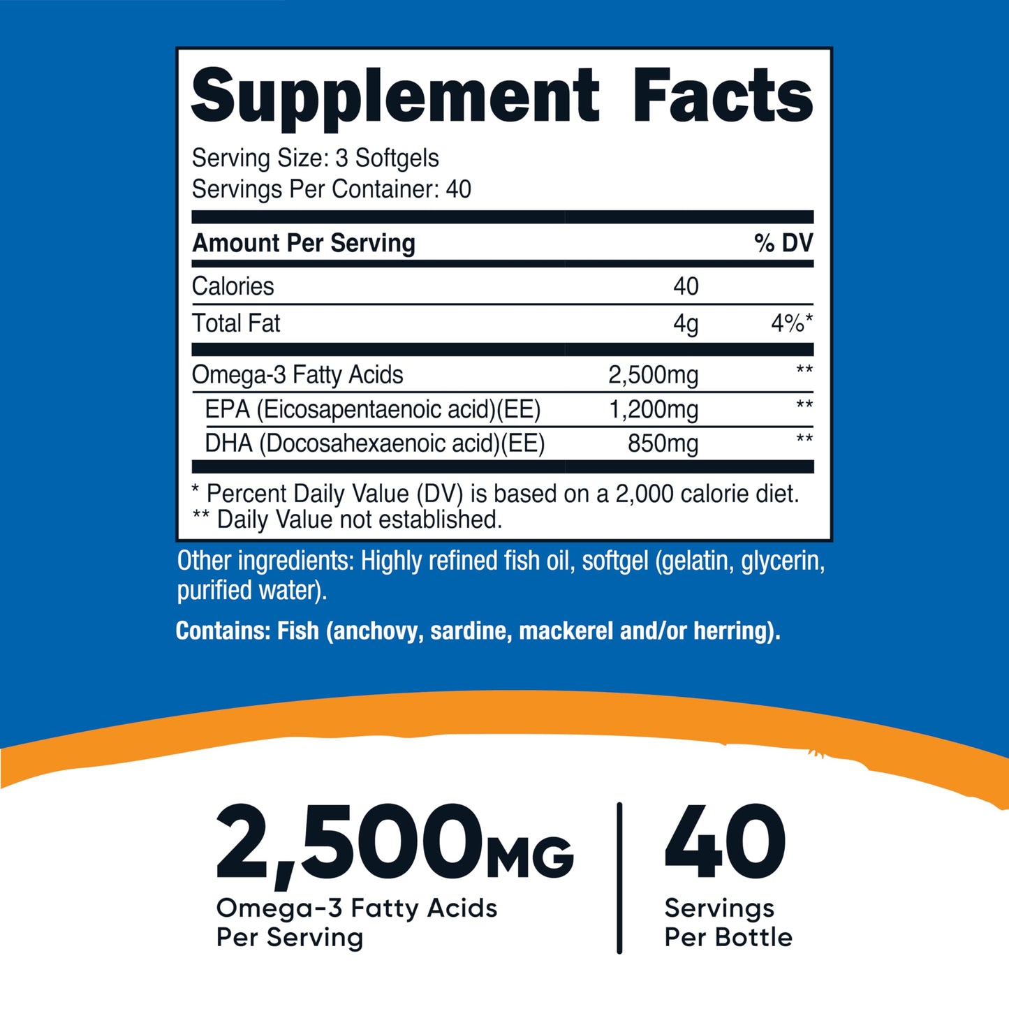 Nutricost Omega 3 Fish Oil - 2500MG, 120 Softgels (40 Serv) - Fish Oil, Wild Caught! 1200mg EPA 850mg DHA