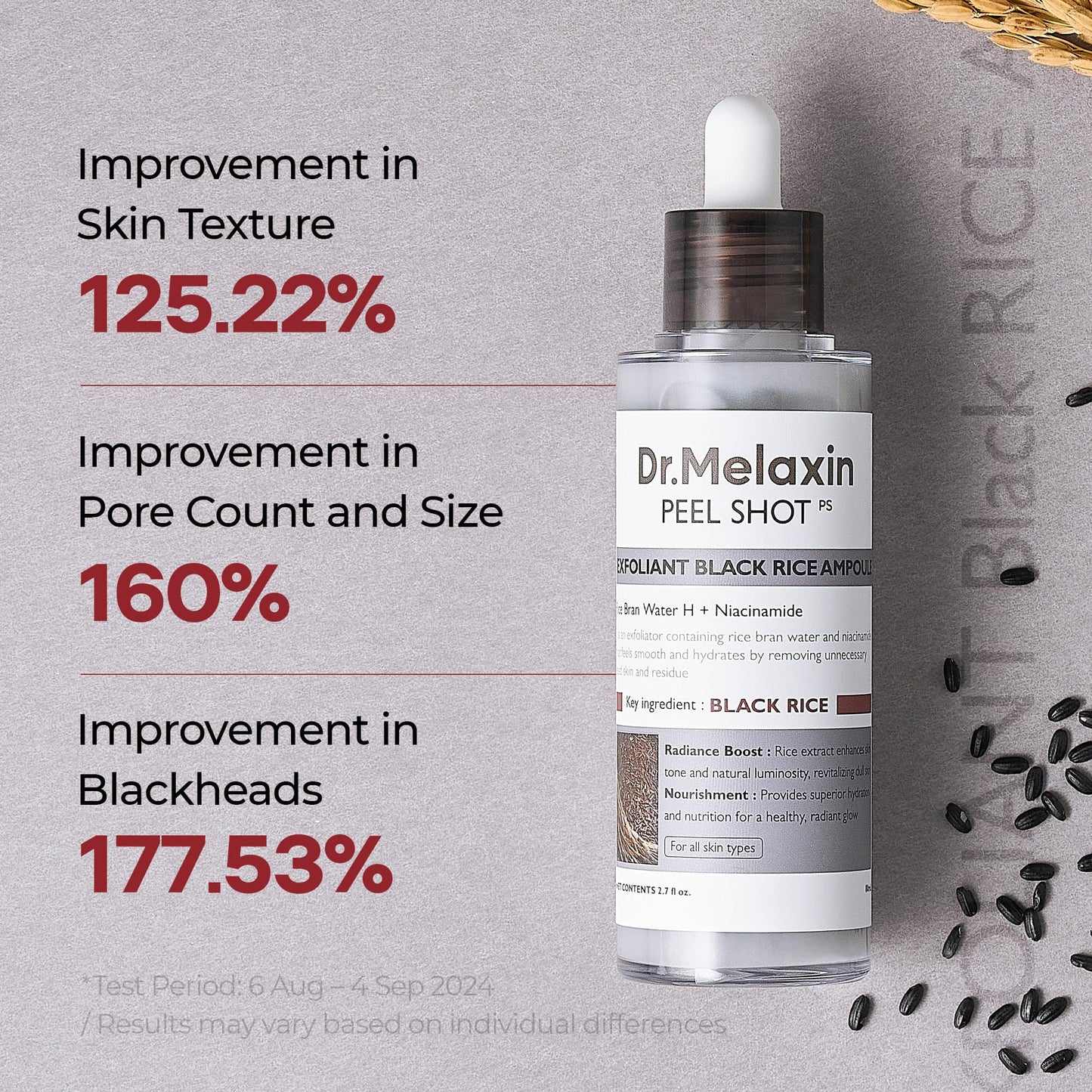 Dr.Melaxin Peel Shot Glow Black Rice Peeling Ampoule 80ml, Dead Skin Remover Gentle Exfoliating with Rice Water Extract