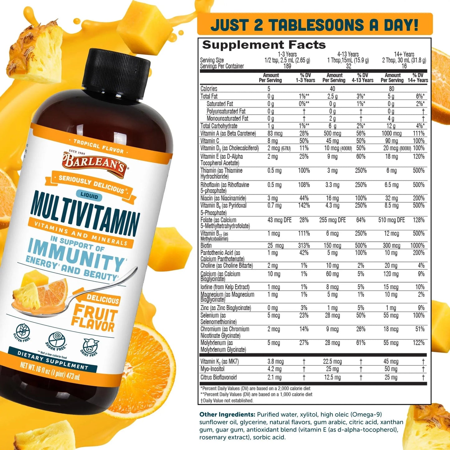 Barlean's Liquid Multivitamin for Women, Men & Kids, 21 Essential Vitamins & Minerals, Includes Biotin, B-Complex Barlean's