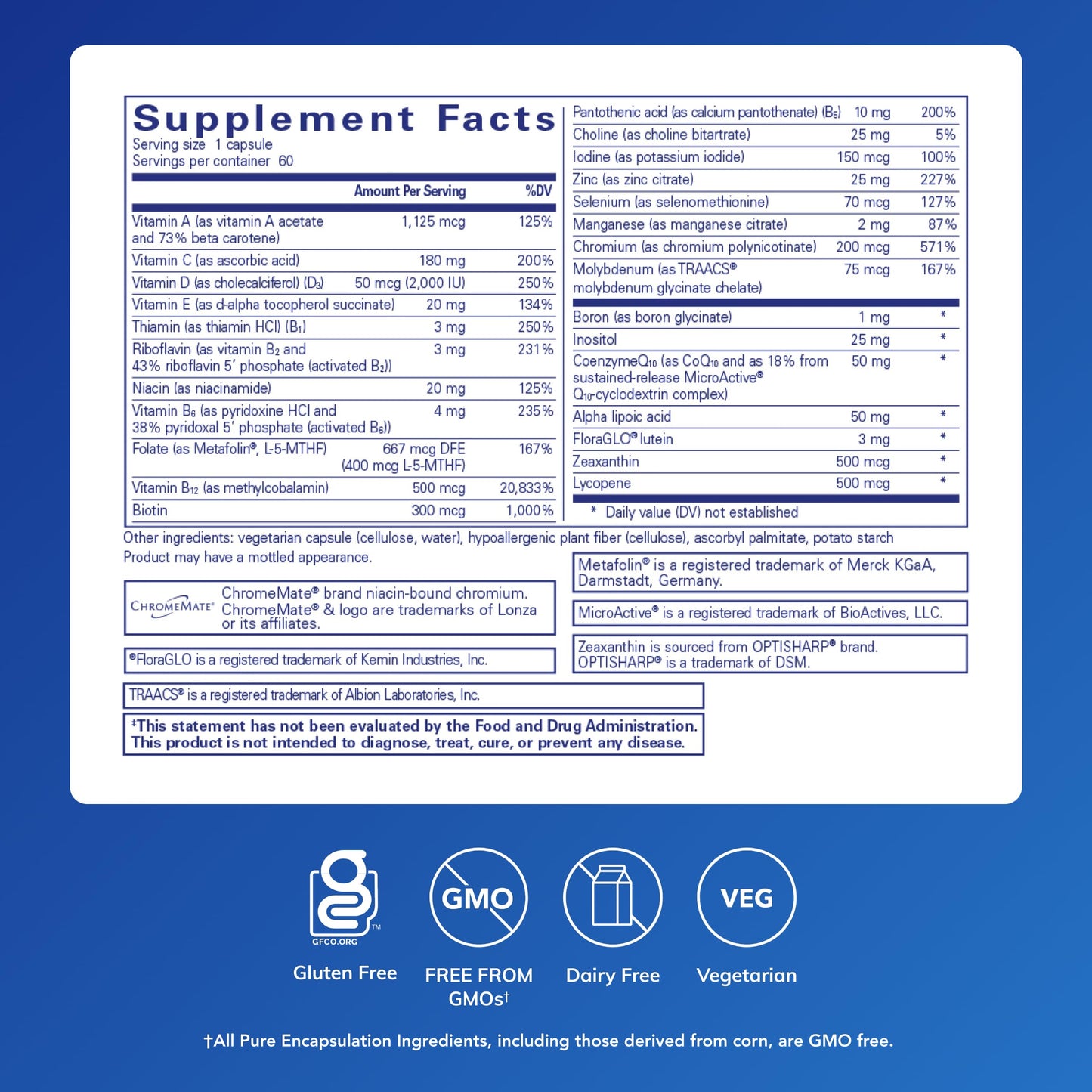 Pure Encapsulations O.N.E. Multivitamin - Once Daily Multivitamin with Antioxidant Complex Metafolin, CoQ10, and Lutein to Support Vision, Cognitive Function, and Cellular Health* - 60 Capsules Pure Encapsulations buy supplements Au