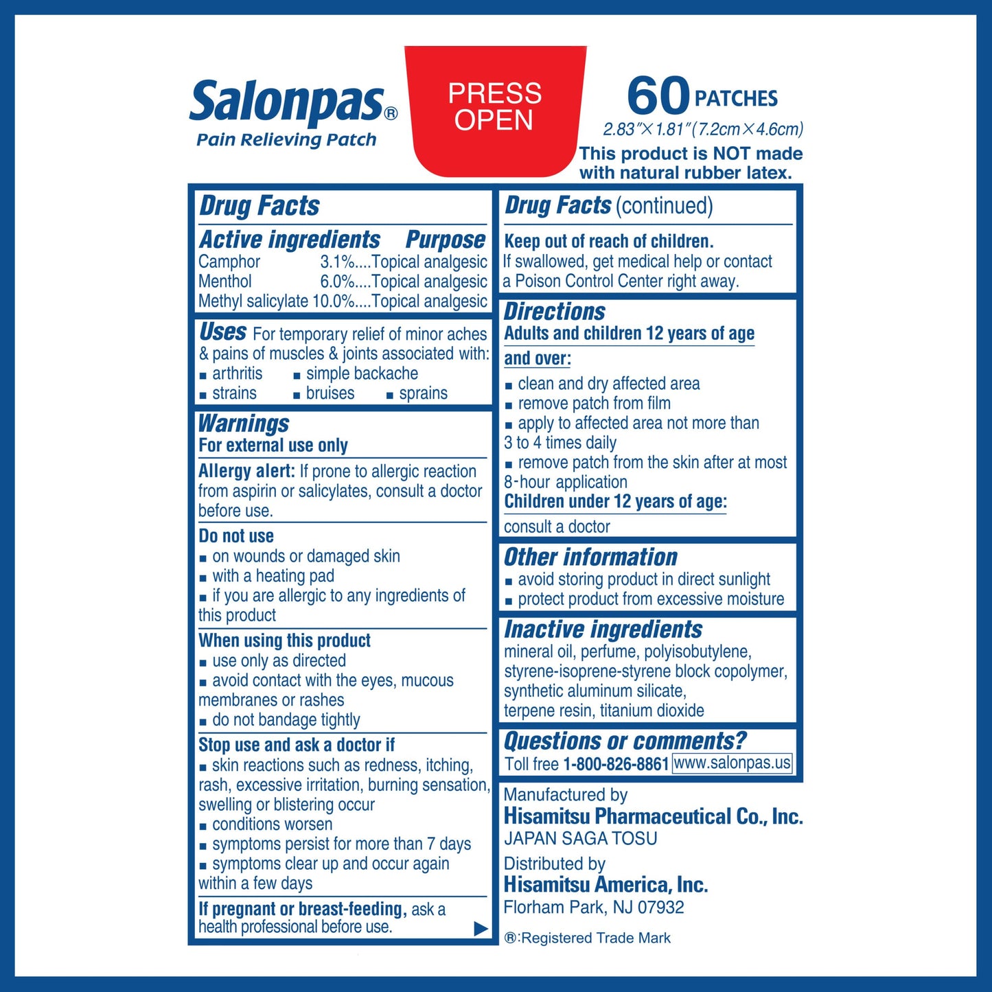 Salonpas Pain Relieving Patch for Back, Neck, Shoulder, Knee Pain and Muscle Soreness - 8 Hour Pain Relief - 60 Count Salonpas buy supplements Au