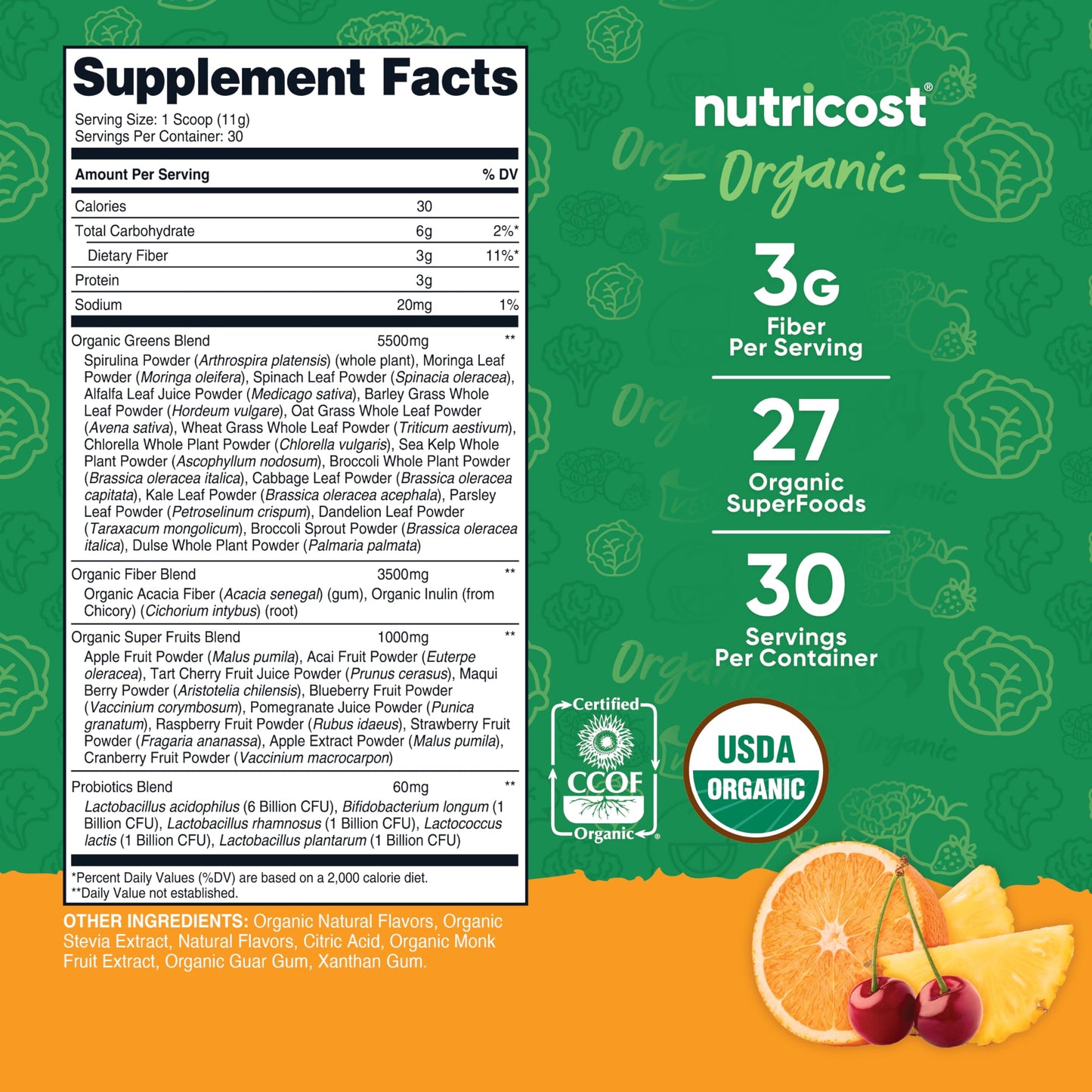 Nutricost Organic Super Greens Powder (30 Servings) Orange Sunrise Flavor - Superfood Supplement Drink Mix NutricostBuy Supplements Australia