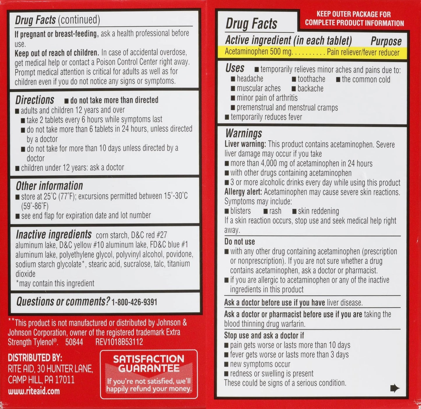 Rite Aid Extra Strength Acetaminophen Easy Tabs Tablets, 500 mg - 100 Count | Pain Reliever & Fever Reducer | Migraine Relief Products | Joint Pain Relief | Muscle Pain Relief | Menstrual Pain Relief Rite AidBuy Supplements Australia