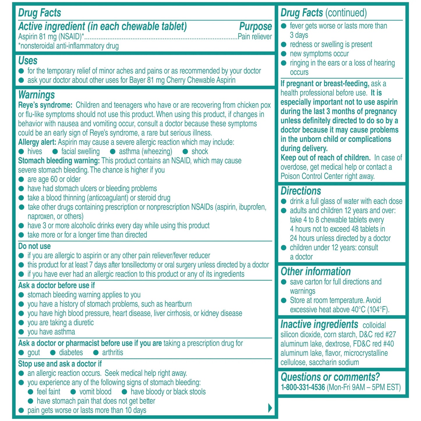 Bayer Aspirin Low Dose 81 mg Chewable Tablets, Pain Reliever, Cherry Flavored, 108 Tablets (36 Pack of 3) BayerBuy Supplements Australia