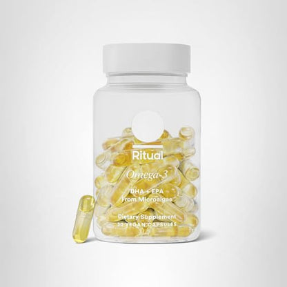 Ritual Vegan Omega 3 Supplement - Science-Backed Dose of DHA and EPA - Bioavailable Omega-3 from Algae Oil - Brain, Heart, and Eye Health Support