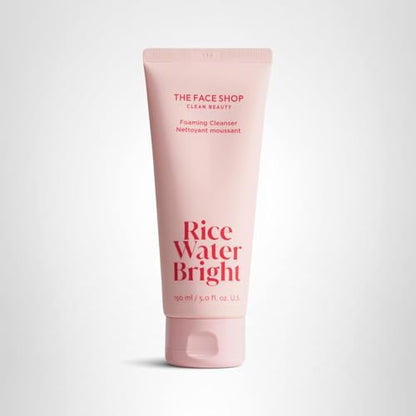 The Face Shop Rice Water Bright Foaming Facial Cleanser with Ceramide, Gentle Face Wash for Hydrating & Moisturizing,