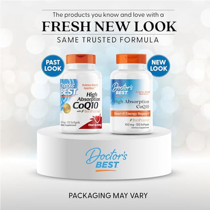 Doctor's Best High Absorption CoQ10 with BioPerine Supplement - Coenzyme Q10 Softgels for Heart Health & Antioxidant Support, Naturally Fermented CoQ10 100mg
