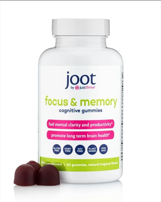 Bottle of Joot cognitive gummies for focus and memory on a white background