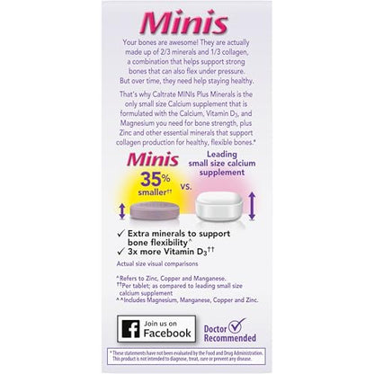 Caltrate Minis 600 Plus D3 Plus Minerals Calcium and Vitamin D Supplement Tablets, Bone Health and Mineral Supplement for Adults - 150 Count