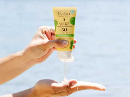 Babo Botanicals Zinc Sunscreen Lotion SPF 30 with 100% Mineral Actives, Non-Greasy, Water-Resistant, Fragrance-Free