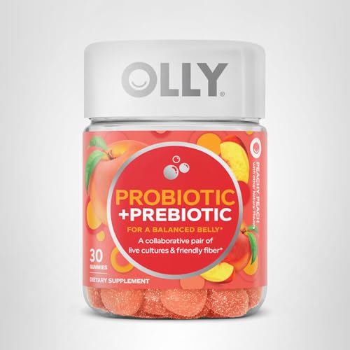 OLLY Probiotic + Prebiotic Gummy, Digestive Support and Gut Health, 500 Million CFUs, Fiber, Adult Chewable Supplement