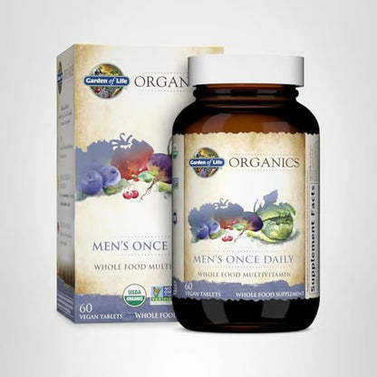 Garden of Life Once Daily Whole Food Multivitamin for Men, Organic Mens Vitamins & Minerals, Vitamin C, Zinc, Vegan, for Health & Well-Being, 60 Tablets