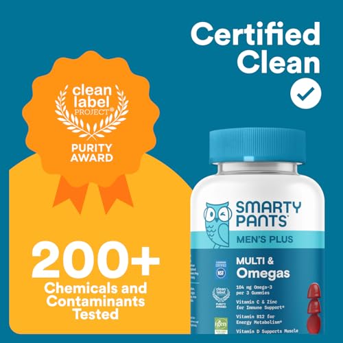 SmartyPants Men's Multivitamin Gummies with Omega 3 DHA/EPA, Methylfolate, Vitamin D3, C, B12, B6, A, K, Zinc