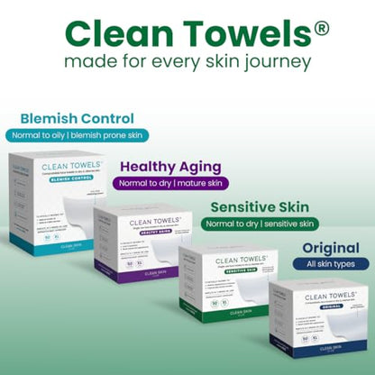 CLEAN SKIN CLUB Sensitive Skin Clean Towels® XL, Ultra-Soft Disposable Face Dry Wipes Infused with Aloe & Glycerin