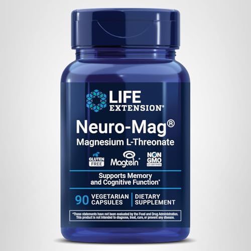 Life Extension Neuro-Mag Magnesium L-Threonate, Memory Health, Quick Thinking, Cognitive Health Support, Vegetarian, Non-GMO, 90 Vegetarian Capsules (144 mg from 2000 mg Magtein magnesium L-threonate Life ExtensionBuy Supplements Australia