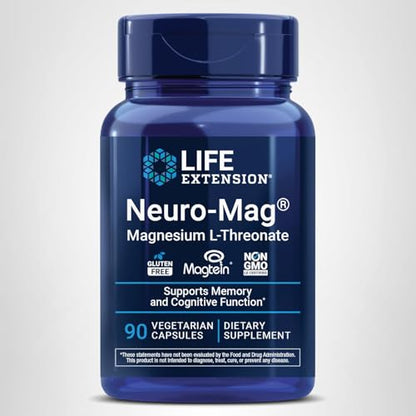 Life Extension Neuro-Mag Magnesium L-Threonate, Memory Health, Quick Thinking, Cognitive Health Support, Vegetarian, Non-GMO, 90 Vegetarian Capsules (144 mg from 2000 mg Magtein magnesium L-threonate Life ExtensionBuy Supplements Australia