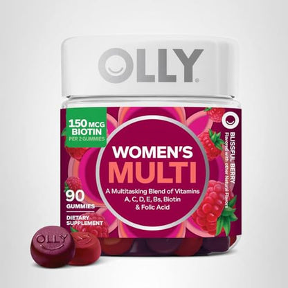 OLLY Women's Daily Multivitamin Gummy, Vitamins A, D, C, E, Biotin, Folic Acid, Adult Chewable Vitamin